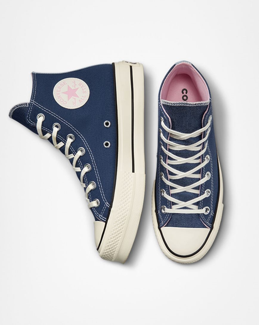 Dámské Boty Na Platformy Converse Chuck Taylor All Star Lift Denim Vysoké Tmavě Blankyt Oranžové Růžové | CZ DYLN20